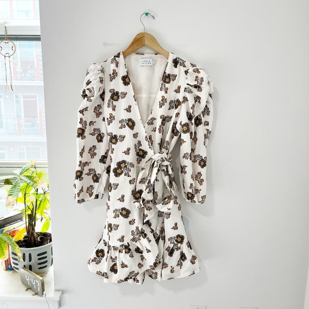 Tanya Taylor White Floral Print Wrap Dress Size 4